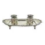 Silver inkstand of shaped rectangular form, gadroon border,