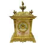 Victorian brass and cast gilt metal mantle clock,