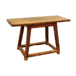 18th/19th century country kitchen table, rectangular maple wood top on oak base, 129cm x 56cm,