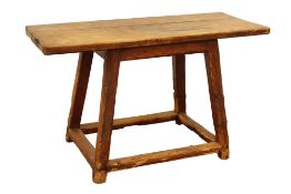 18th/19th century country kitchen table, rectangular maple wood top on oak base, 129cm x 56cm,