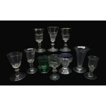 Ten 19th century drinking glasses comprising wine glass with trumpet bowl,