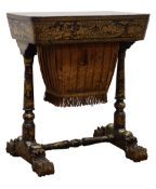 19th Century black lacquered sewing table,