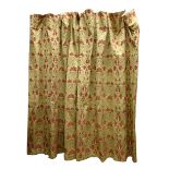 Curtina - Large pair pencil pleated red and gold floral Damask fabric curtains, fully lined, W220cm,