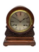 20th century Regency style oak cased arched top bracket clock,