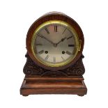 20th century Regency style oak cased arched top bracket clock,