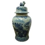 Large 20th century Chinese blue and white crackle glaze baluster jar and cover,