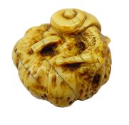 Japanese Meiji ivory Netsuke carved as a Snail on a Pumpkin, D3.