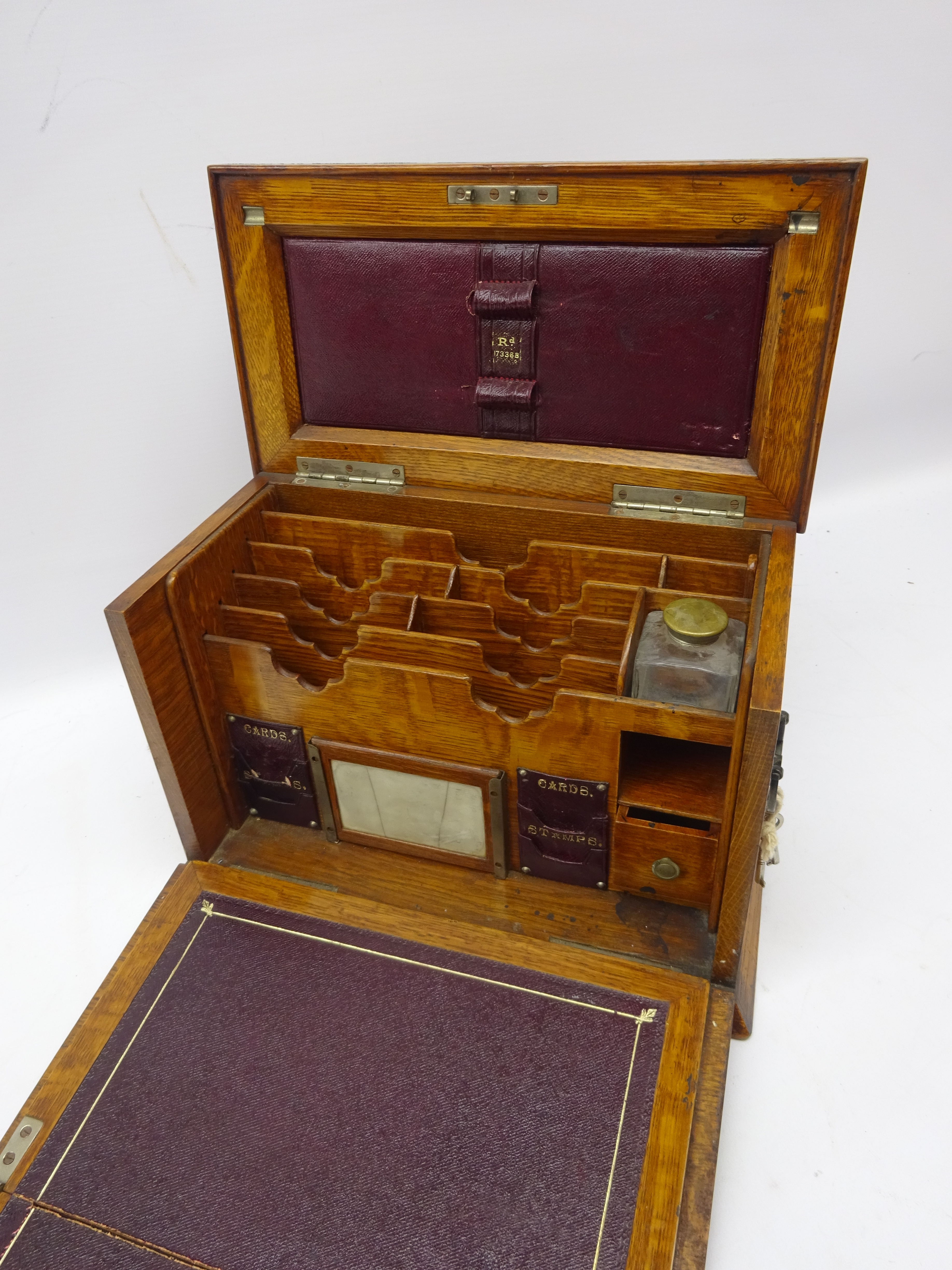 Edwardian oak writing and stationary box, - Image 5 of 7