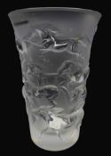 Lalique frosted glass vase decorated in the Mustang pattern, depicting a herd of wild horses,