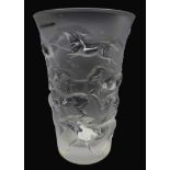 Lalique frosted glass vase decorated in the Mustang pattern, depicting a herd of wild horses,