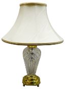 Waterford crystal 'Belline' pattern table lamp on polished brass base with shade,