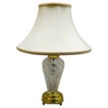 Waterford crystal 'Belline' pattern table lamp on polished brass base with shade,