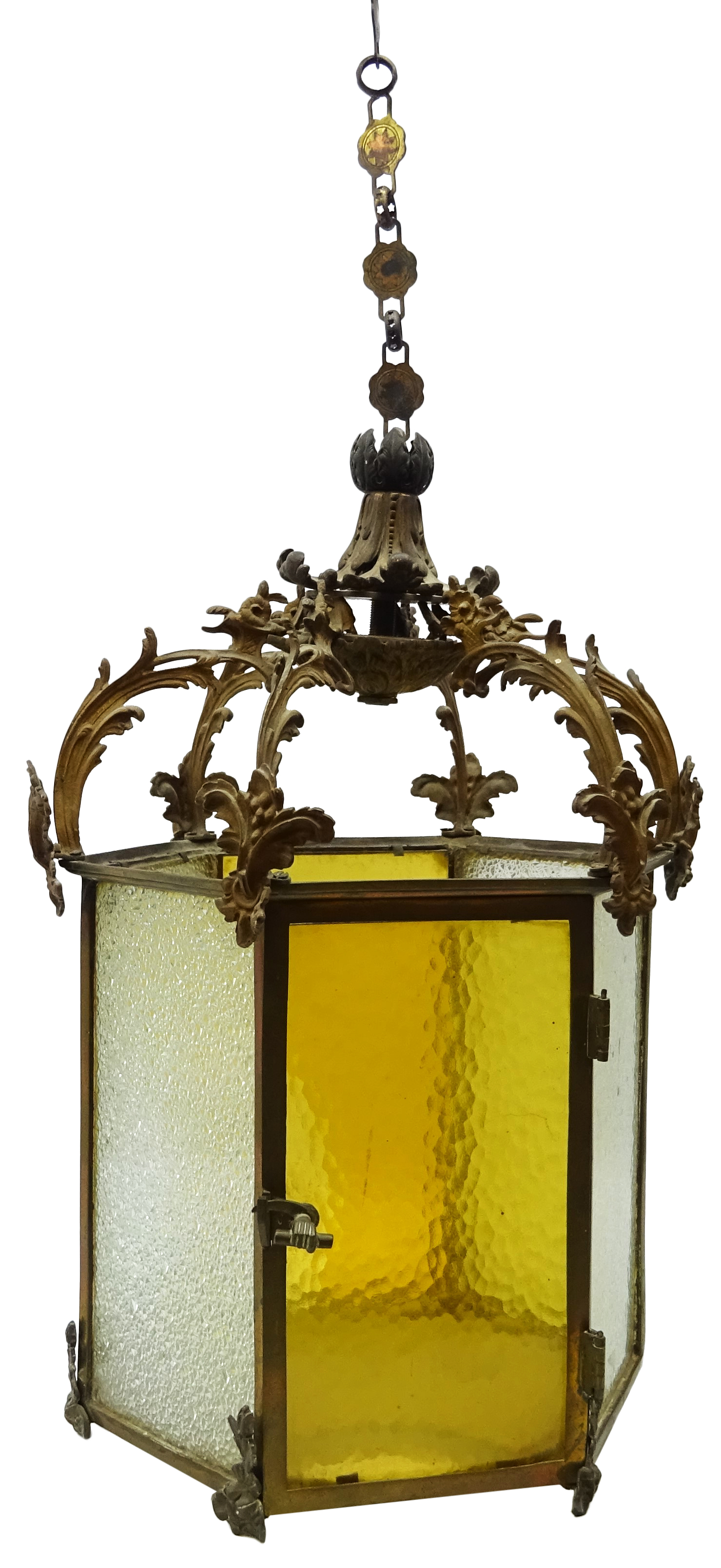 Victorian ormolu hexagonal hall lantern,