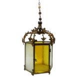 Victorian ormolu hexagonal hall lantern,