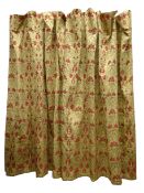 Curtina - Large pair pencil pleated red and gold floral Damask fabric curtains, fully lined,