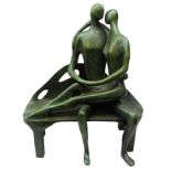 Jose J Shalom (Mexican 1962-): Patinated bronze study of a male and female figure seated on a bench