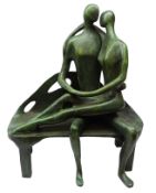 Jose J Shalom (Mexican 1962-): Patinated bronze study of a male and female figure seated on a bench