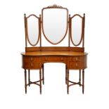 Edwardian Sheraton Revival satinwood kidney shaped dressing table,