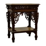 19th century oak rectangular occasional table, pierced frieze with fret carved corner brackets,