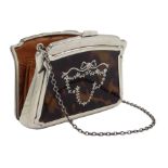 Silver and tortoiseshell evening purse, inlaid pique decoration by Horton & Allday, Birmingham 1919,