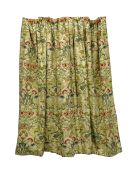 Pair pencil pleated curtains, pale ground fabric with raised stitching,