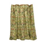 Pair pencil pleated curtains, pale ground fabric with raised stitching,