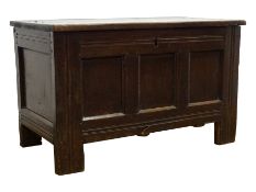 18th century oak coffer with thick planked peg hinged lid,