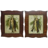 Pair 19th century embossed prints depicting hanging game fish,
