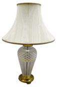 Waterford crystal 'Belline' pattern table lamp on polished brass base with shade,