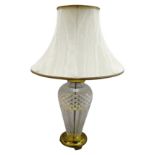 Waterford crystal 'Belline' pattern table lamp on polished brass base with shade,