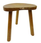 'Mouseman' three legged Cow Stool, shaped rectangular adazed top,