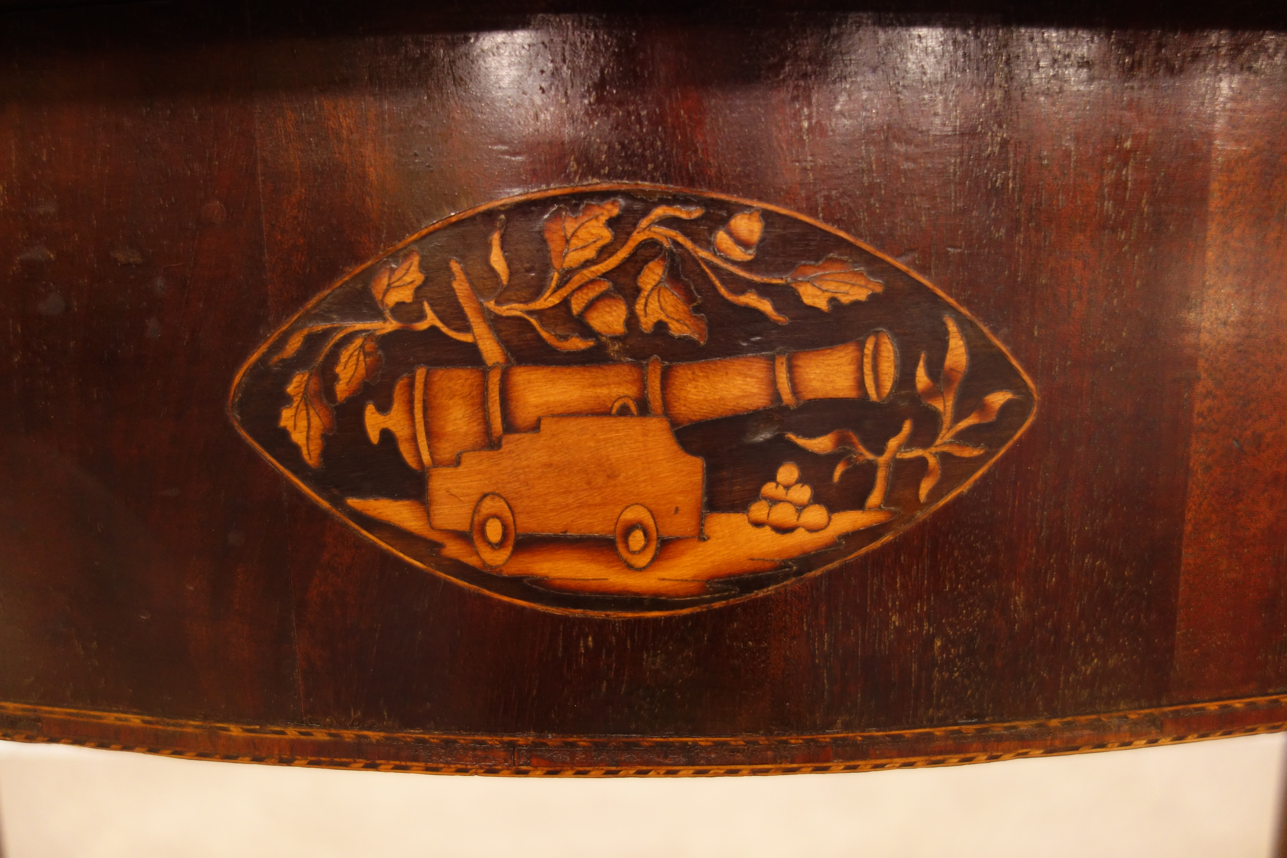 George lll mahogany serpentine front folding tea table, inlaid with specimen wood roundel, - Image 7 of 8