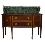 Edwardian satinwood crossbanded mahogany bow breakfront sideboard,