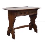 17th century style oak side table, canted rectangular top with incised decoration,