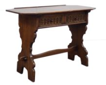 17th century style oak side table, canted rectangular top with incised decoration,