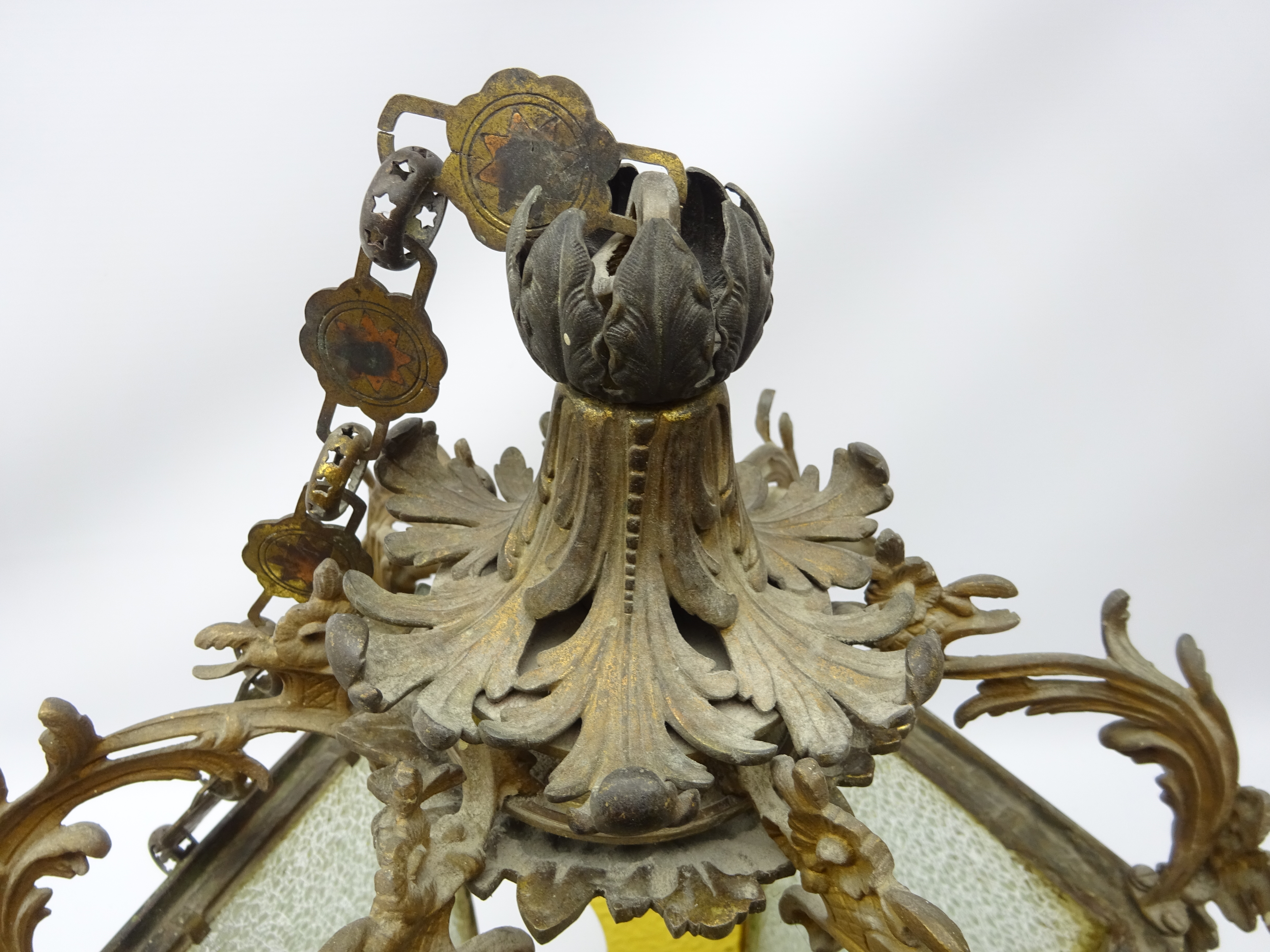 Victorian ormolu hexagonal hall lantern, - Image 3 of 3