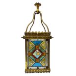 Victorian leaded glass square hall lantern,