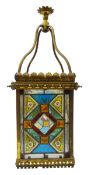 Victorian leaded glass square hall lantern,