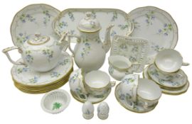 Herend Nyon 'Morning Glory' pattern tea and coffee set comprising coffee pot, teapot,