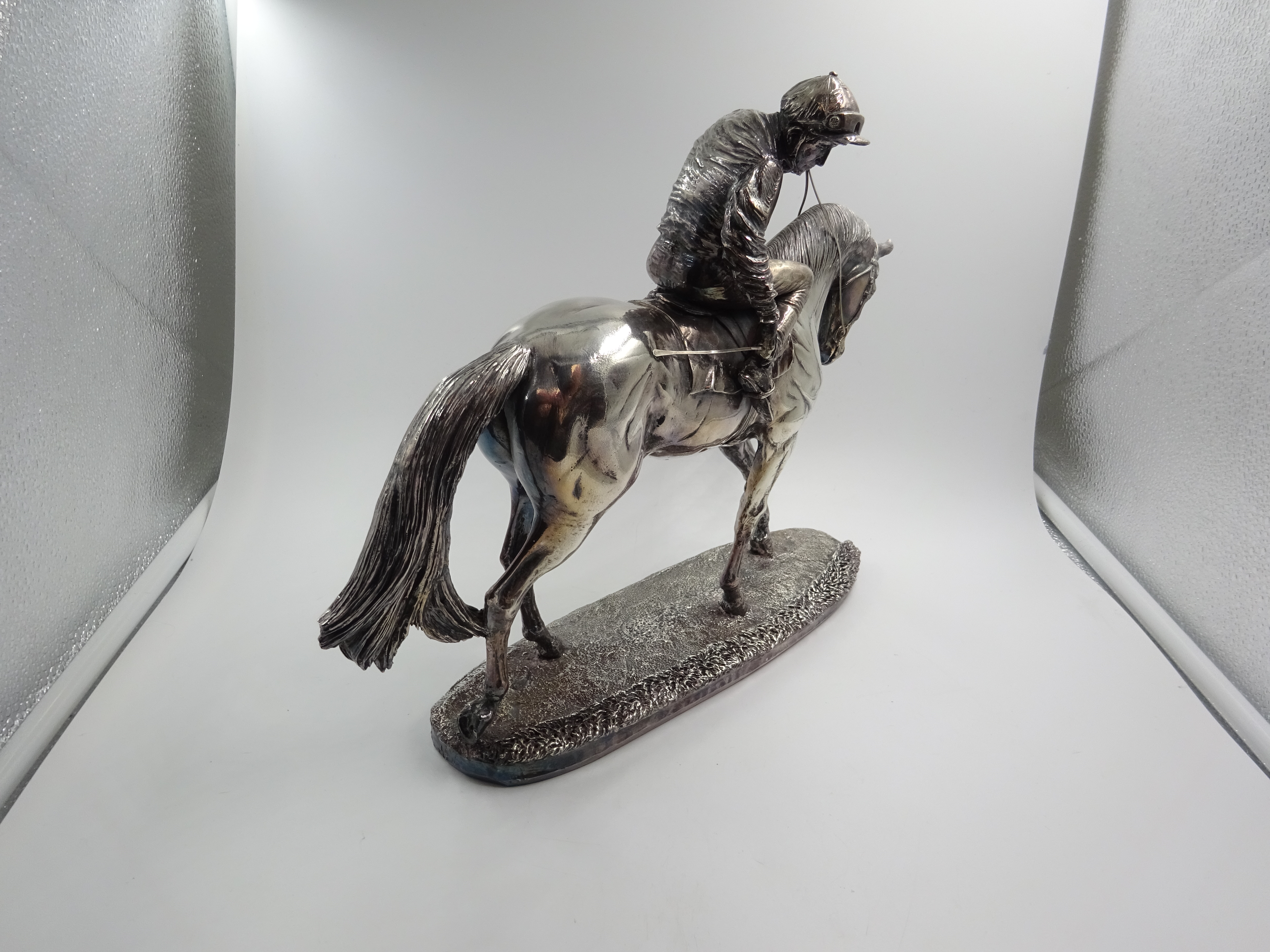 Silver Horse and Jockey group designed by David Geenty, Camelot Silverware Ltd, 1993 (filled) H26. - Image 3 of 5