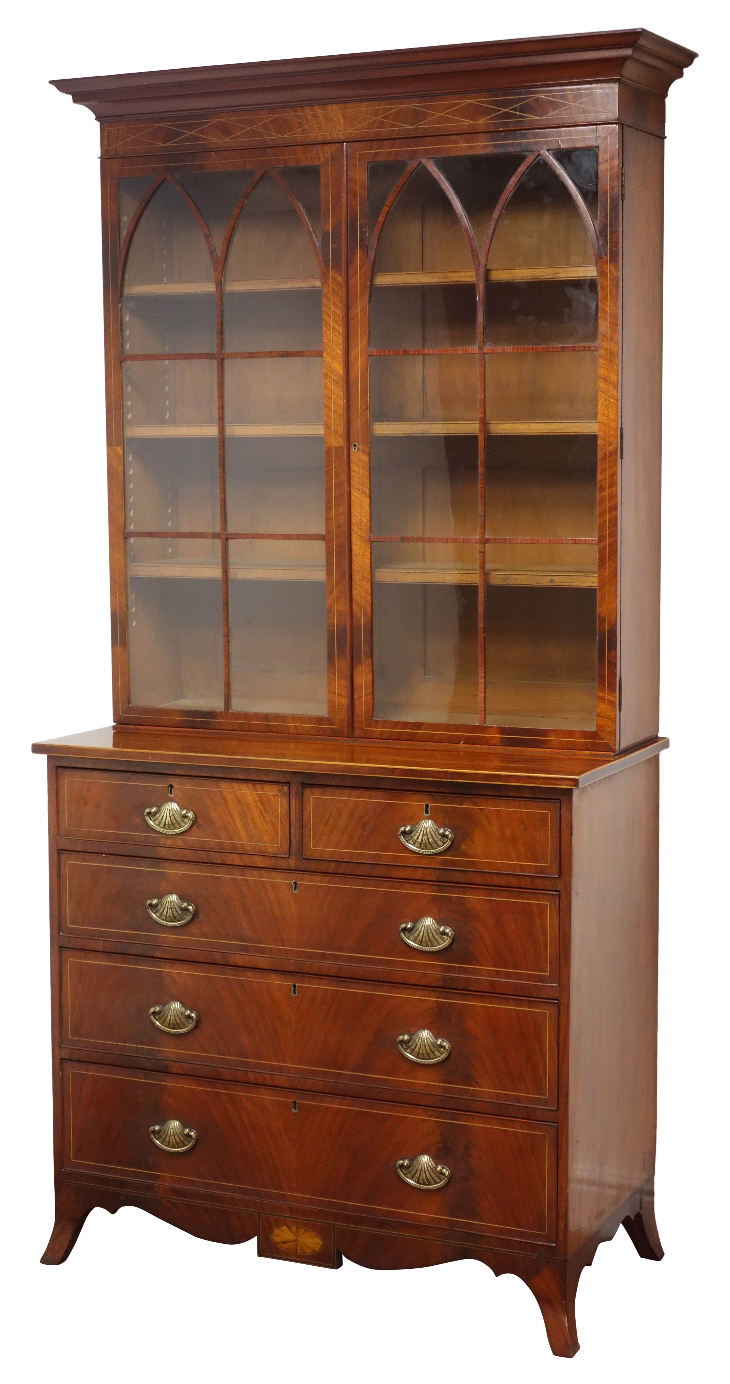 19th century inlaid mahogany bookcase on chest, - Image 2 of 14