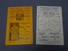 2 early Hull City Football Club programmes - single sheet Hull City v Wolverhampton Wanderers 3rd
