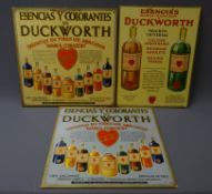 Three 1930's Duckworth's of Manchester Spanish colour hanging advert cards, 43.