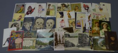 Two Raphael Kirchner postcards, other Art Nouveau/Deco postcards by Xavier Sager, Leo Pontan, C.