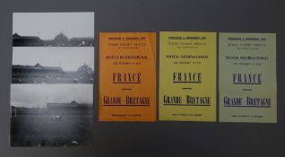 Three different coloured single sheet programmes for the France V Great Britain Rugby League