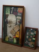 Large shadow boxed framed diorama of cricket interest containing a display of reproduction