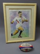 Stuart Smith (20th/21st century): study of Charles Hodgson running with rugby ball, watercolour,