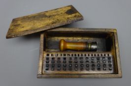 Post Office hand stamper with 'Gravesend' die in original wooden box with complete set of