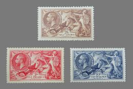 Three mint King George V seahorse stamps, half crown,