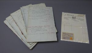 Quantity of disbound early 20th century ledger leaves for Tonks and Sons Scarborough dated 1924 and